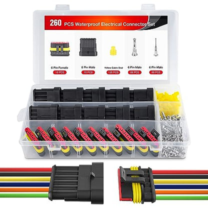 Nilight 260PCS 6 Pin Electrical Connector ‎Plug Male Female Terminal Wire Waterproof Connectors 6 Way Automotive Connect Set for Car Truck Motorcycle Marine Boat 10 Sets - size: 6Pin Connector 200Pcs