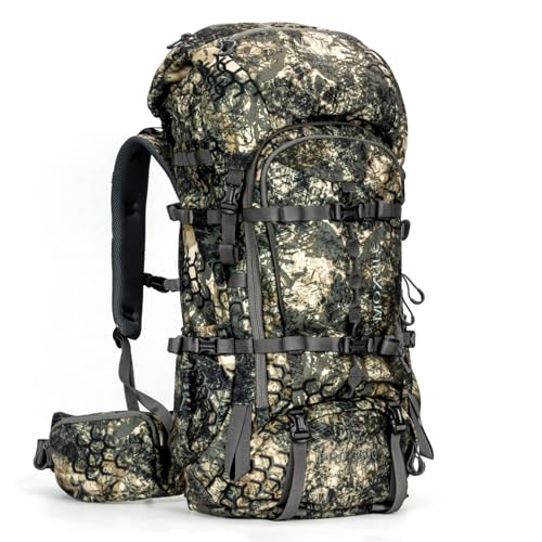 MOXULE Pro 3600 Camo Frame Backpack - Meat Hauler Pack with Rain Cover for Outdoor - color: Camo 60l