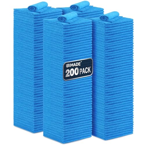 UNIMADE Shop Towel Rag, 200 Pack Reusable Rags Bulk Microfiber Cleaning Cloth Lint Free Towels for Car Kitchen Automotive Bar Mechanic Restaurant Garage, 11.5"x 11.5", Blue - color: Blue, size: 200pk