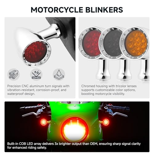 Rich Choices 2pcs Chrome 15 LED Motorcycle Stop Brake Running Turn Signal Indicator Red Lights For Harley Honda Chopper (Chrome-Red Light) - color: Chrome-Red Light