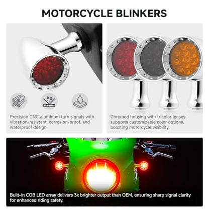 Rich Choices 2pcs Chrome 15 LED Motorcycle Stop Brake Running Turn Signal Indicator Red Lights For Harley Honda Chopper (Chrome-Red Light) - color: Chrome-Red Light