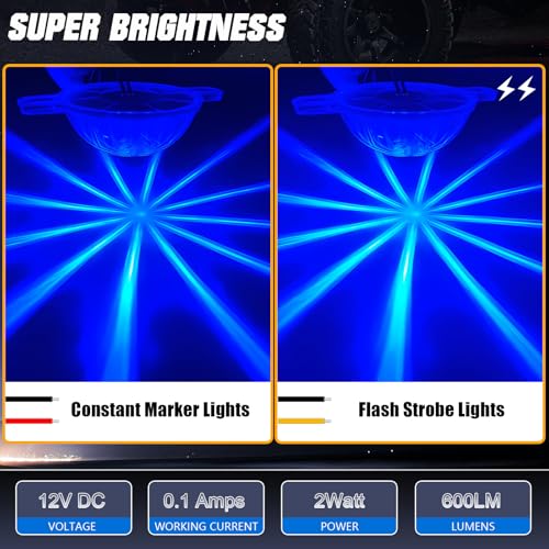 6pcs Mini LED Watermelon Lights for Truck Trailer, Underglow Neon Chassis Light Clear Lens Blue 12-24V with Strobe & Constant for Offroad 4x4 ATV UTV Motorcycle RV - color: Blue