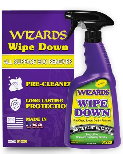 Wizards - Wipe Down Quick Detailer Spray - Matte Finish Cleaning Solution - Effortless On-The-Go Detailing for Flat, Suede, and Denim Surfaces - Professional Auto and Motorcycle Care Essential - 22 Oz - size: 22 oz.