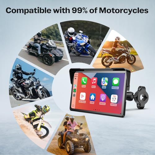 WonVon 7 Inch Wireless Motorcycle Carplay GPS Navigation System with Apple Carplay and Android Auto Portable Screen with Dual Bluetooth, Navigation, Siri, Google Assistant with Magnetic Mount - size: 7 Inch+Magnetic Mount