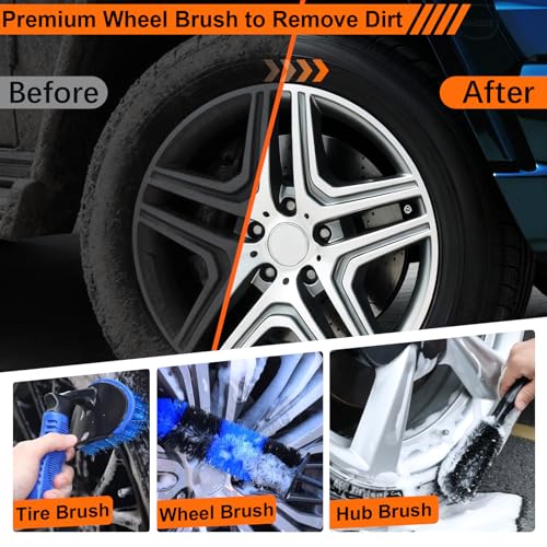 41Pcs Professional Car Detailing Kit, Car Wash Kit with Portable Handbag, Wet and Dry Use Car Cleaning Kit, Durable Drill Brush, Apply to Interior, Exterior, Wheels, Trucks, Motorcycles