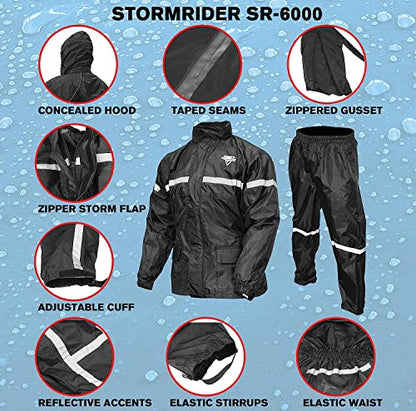 Nelson Rigg Stormrider Rain Suit; 100% Waterproof, Pants and Jacket Included with Reflective Striping - color: Black, size: 4X-Large