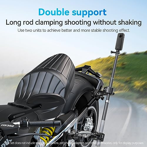 TELESIN 360 Dual Ball Clamp Mount, Bike Bicycle Motorcycle Handlebar Stick Pole Mount Holder Accessories for DJI Action 6/5/4/3, GoPro Mission 1 PRO, Hero 13 12, Insta360 Luna Ultra 360 X5, Xtra Muse - color: Metal Dual Ball
