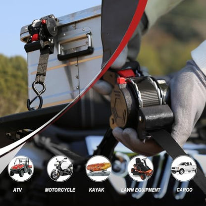 AWELCRAFT Retractable Ratchet Straps 4 Pack,Heavy Duty 1In x 12 Feet 1500lb Break Strength,Auto Self Retracting Tie Down,S-Hook with Safety Clips for Trucks,Cargo,ATV,Motorcycle