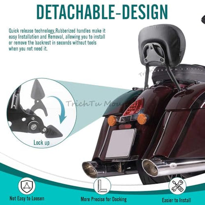 Rear Sissy Bar Detachable Passenger Backrest Pad w/Quick Release Spool Mounting Kit Fits for Indian Roadmaster Challenger Pursuit Chieftain Springfield Vintage 2014-2026,Black