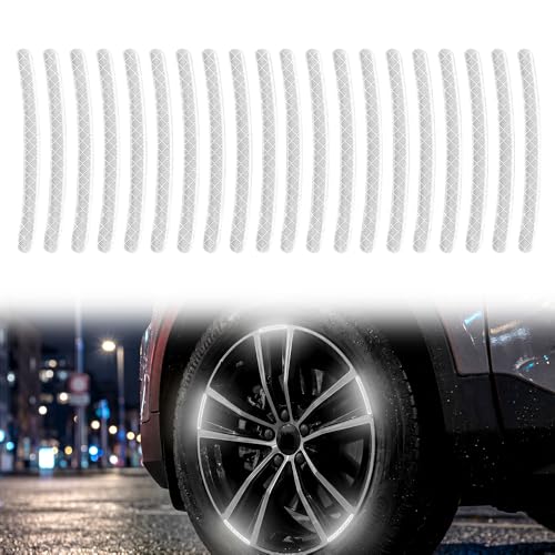 Reflective Car Wheel Rim Stickers, 20 Pcs Night Safety Warning Tape for Cars Motorcycles Bicycles, Waterproof Anti-Scratch PVC Rim Decals, High Visibility for Wheel Side (White) - color: White
