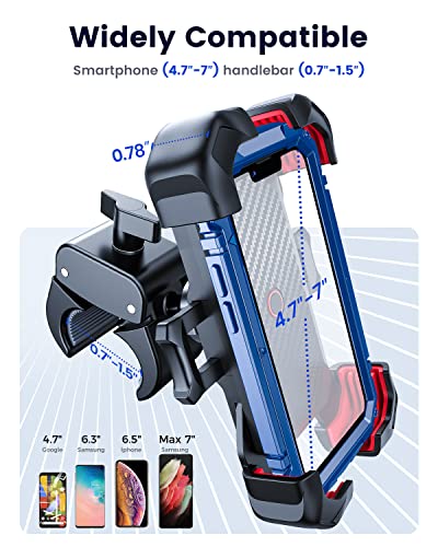 JOYROOM Motorcycle Phone Mount, [1s Auto Lock][100mph Military Anti-Shake] Bike Phone Holder for Bicycle, [10s Quick Install] Handlebar Phone Mount, Compatible with iPhone, Samsung, All Cell Phone - color: Black red