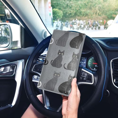 Art Cats Grey Black Pu Leather Car Registration & Insurance Card Holder Vehicle Glove Box Organizer for Driver Auto Owners Trailer Motorcycle Boat