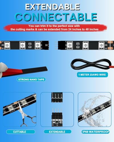 12V Led Light Strip Connectable 24Inch Red Led Strip Lights for Car Golf Cart Motorcycle Boat Cabinet Waterproof Led Light Strip,4Pack - color: Red Led Strip