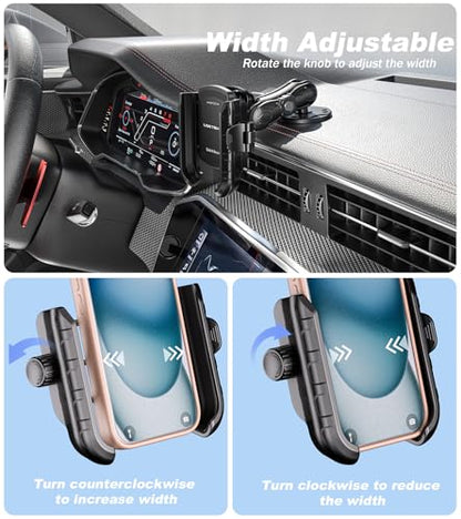 LOKTENWO Anti Vibration Phone Mount, 1s Lock & Release Phone Holder with Shock Dampener, Camera Friendly Aluminum AMPS Round Base Medium Arm for Car Motorcycle UTV Truck Boat, Fits 5.4"-7.2" Phones