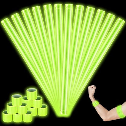 Halloscume Reflective Arm Bands 15.75 in Reflective Snap Bands Slap Bracelets High Visibility Safety Ankle Strips Gift for Night Walking Cycling Running Jogging Hiking - color: Green