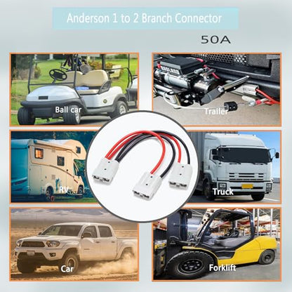 1 to 2 Anderson Connector Anderson Plug Connector Cable Quick Connect Jumper Cables Electric Forklift Charging Plug10AWG 50CM,for Trailer,Truck,Forklift Truck.（1-2ADS） - size: Anderson-Anderson 1-2 50cm
