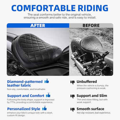DREAMIZER Cool Gel Motorcycle Solo Seat Compatible with Honda Rebel 1100 CMX1100 CM1100 2021 2022 2023 2024 2025, Motorcycle Front Driver Seat Rider Saddle Cushion, Rhombic - style: Front-Black-Rhombic