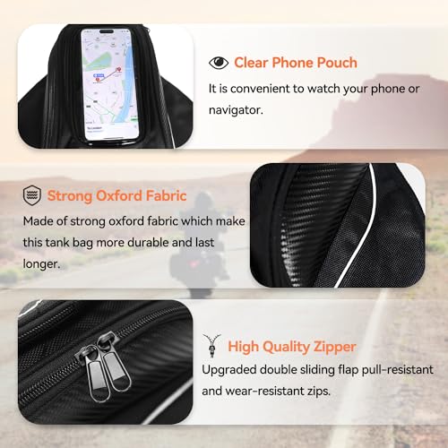 Dracarys Motorcycle Tank Bag - Oxford Saddle Black Motorbike Bag - Strong Magnetic Bag for Honda Yamaha Suzuki Kawasaki Harley - size: 4Liter