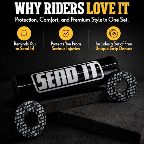 SEND IT Handlebar Pad with FREE GRIP DONUTS - Universal Fit for Dirt Bikes and ATVs Crossbar by ThrottlePak (BLACK, PIT BIKE) - color: Pit Bike