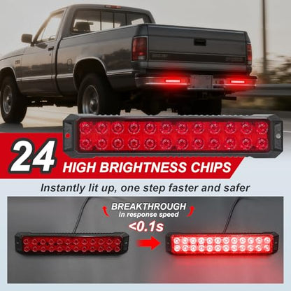 24 LED Red Trailer Brake Tail Light Bar Strip, Stop Parking Marker Tail Lights Waterproof Brake Red Light for Trucks Car Pickups RV ATV Tow Van Offroad Vehicles 9'' Surface Mount LED Bar 2PCS