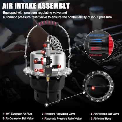 JIFETOR 5L Pneumatic Brake Pressure Bleeder Kit, Air Power Pressurized Master Cylinder Clutch Fluid Bleeding Tool Set with Bleed Machine, Collection Bottle and Adapters, Black Cylinder - color: Black Cylinder