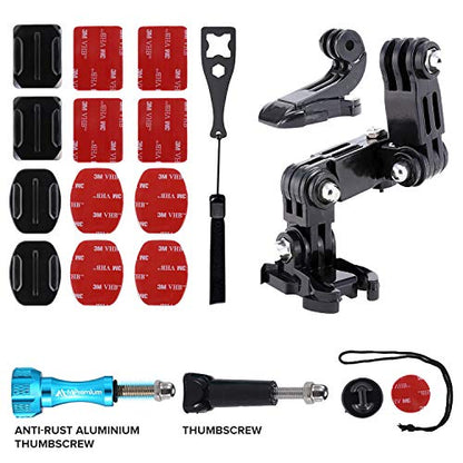 MiPremium Motorcycle Helmet Chin Mount Kits for GoPro Hero 13 12 11 10 9 8 7 6 5 4 3 Black Silver Session, AKASO/Campark & Other Action Camera Swivel Aluminium Screw Flat Curved Adhesive Pads & J Hook