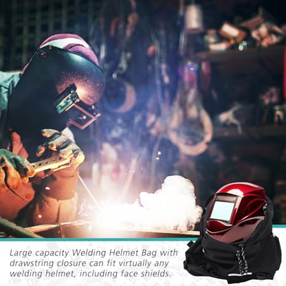 Aliceset Helmet Backpacks Welding, Waterproof Motorcycle Helmet Bag with Drawstring, Adjustable Shoulder Straps Pocket, Nylon, Large Capacity, Gift for Electrician Welder School Students(Black) - color: Black