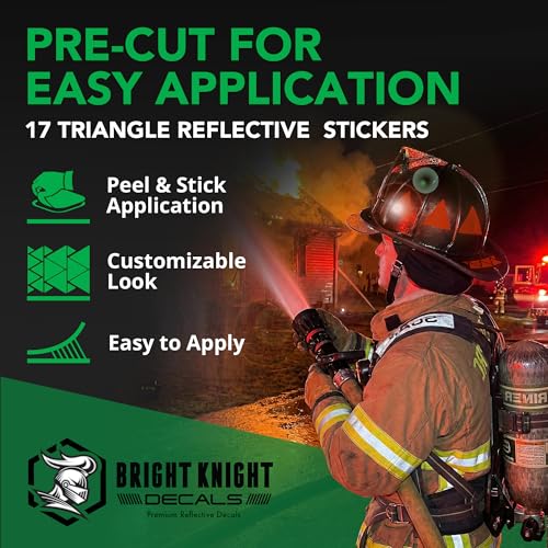 BRIGHT KNIGHT DECALS Reflective Stickers, 17pc Triangle Kit, Reflective Tape Outdoor Waterproof Motorcycle Helmet Stickers for Bikes, Scooters, and Hard Hats, Night Safety High Visibility - color: Red