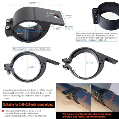 Universal 2.5Inch Tube Clamp Mounting Bracket for Bull Bar Roof Rack Roll Cage - Adjustable 63-64mm (2.48-2.52inch) Kit for LED Square/Round Offroad Lights & Light Bars - size: Approx 63-64MM (2.48-2.52Inch)