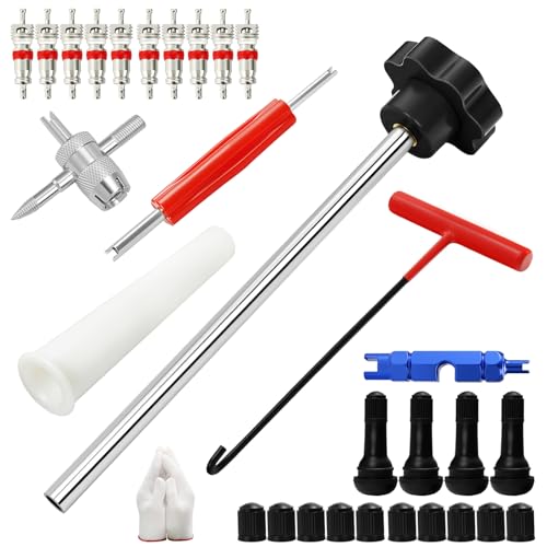 30pcs Tire Valve Stem Removal Installation Tool Kit,Quick Change Valve Installer Kit with TR413/TR414 Valve Stems ,4-Way Tire Valve Core Removal Replacement Tool,for Cars Motorcycles Lawn Mowers ATVs - color: Set B - 30pcs
