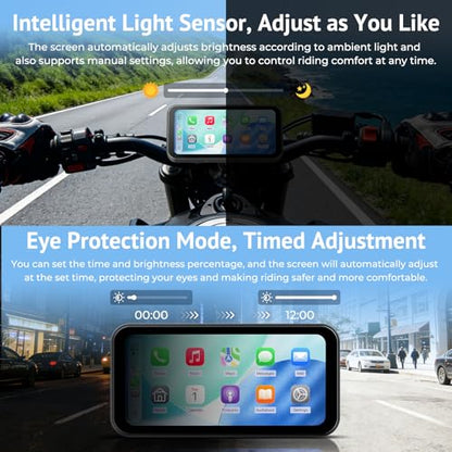 6.25" Wireless Motorcycle CarPlay Screen with Android Auto,Built-in TPMS,IP67 Waterproof Motorcycle GPS Display,OTA Update,Bluetooth Audio,Portrait/Landscape Switch for Riding