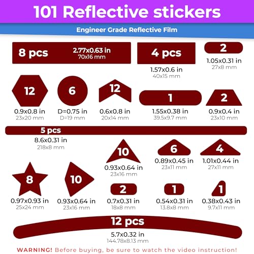LOOM Reflective Stickers Mega Kit (101pcs Red) Nighttime Safety Waterproof Self-Adhesive Decals for Helmets, Skateboard, Bike, Scooter, E-Bike, Motorcycle & Strollers Bright Colors - color: Red