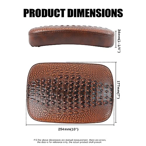 Motorcycle Pillion Passenger Pad Seat, Brown Crocodile Leather Pillion Pad w/ 8 Suction Cup Rear Passenger Seat Compatible with Harley Custom Bikes and More - size: Brown Crocodile