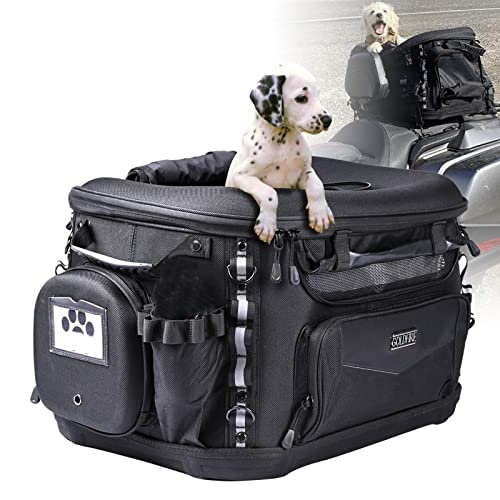Motorcycle Dog Carrier, Back Seat Vehicle-Mounted Pet Carrier Travel Bag Cat Carrier Bag for Harley Trike Triumph Touring Street Glide Road King CVO (Black)