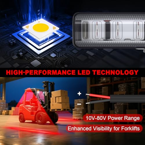 LED Forklift Safety Light Red for AGV Automated Guided Vehicle, Forklift Truck, Industrial Lift, Warehouse Safety, IP67 Waterproof, Aluminum Housing (4PCS) - size: 4PCS