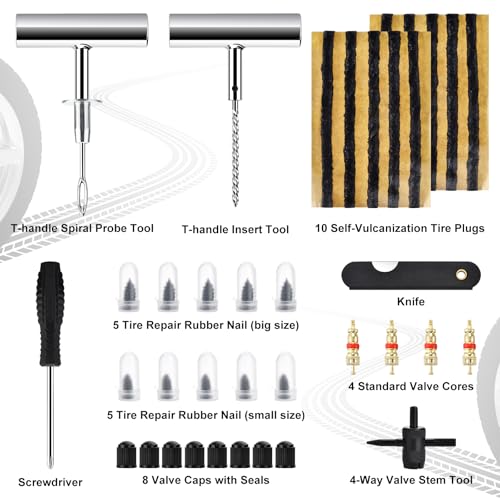 Tire Repair Kit with Tire Plug & Rubber Nail Solutions, Tire Screw Plug Kit with Screwdriver, Professional Heavy Duty Emergency Flat Tire Repair for Car, Truck, Motorcycle, Tractor, Mower, Wheelbarrow - style: Pro[36Pcs]