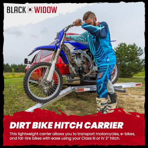 Black Widow Aluminum Dirt Bike Hitch Carrier with Ramp for Truck & SUV, 400-Pound Capacity - Non-Folding Motorcycle, eBike & Fat Tire Bike Hauler, Fits 2-Inch Class III/IV Receiver - style: Single Bike