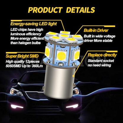 Ruiandsion 2pcs 1157 LED Bulb White 6V BAY15D 5050 12SMD LED Light Bulbs for Back Up Reverse Lights Brake Lights Tail Lights,Non-polarity - color: White, size: 1157/BAY15D