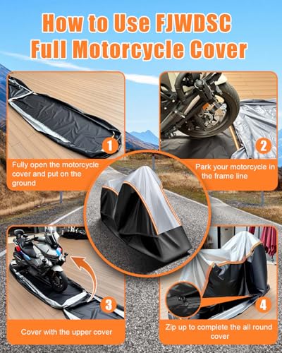 Full Enclosed Motorcycle Cover Waterproof Outdoor/Indoor Storage Waterproof Motorcycle Cover Heavy Duty with Reflective Strips Fits Dirt Bike/Scooter Motorcycles Length up to 96"（Black+Sliver） - size: 2.(XXL)96"Lx45"Wx53"H