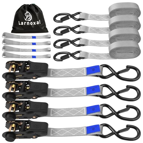 Ratchet Straps 4 Pack - 1,826 Lbs Break Strength 1 in x 15 Ft Medium Duty Ratchet Tie Down Straps with S Hooks Set for Truck, Cargo Van, Trailer, Motorcycle (Grey) - color: Grey, size: 1826 LBS