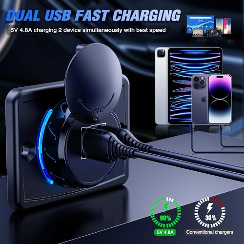 Nilight Quick USB Outlet Socket 12V 24V Dual USBs Connector 5V 4.8A Car Outlets with Waterproof Cover Rotating Cap LED Light for Cars Trucks Motorcycle RVs Campers - color: Dual USB