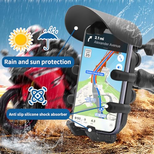 Motorcycle Phone Mount Holder - Sun Proof&Rain Proof&Vibration Proof&Anti Theft Phone Metal Stand is Suitable for Installing 4.7-7 Inch Phones On Motorcycles Bike Scooters and ATV Stands