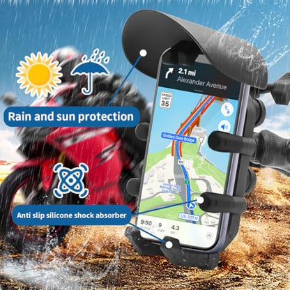 Motorcycle Phone Mount Holder - Sun Proof&Rain Proof&Vibration Proof&Anti Theft Phone Metal Stand is Suitable for Installing 4.7-7 Inch Phones On Motorcycles Bike Scooters and ATV Stands