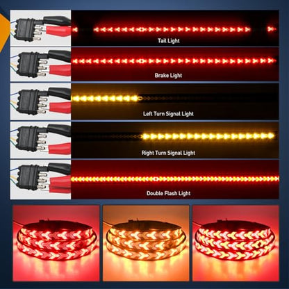 Nilight Truck Tailgate Light Strip 60Inch Arrow 540 LED with Red Running Brake Lights Amber Turn Signals Strobe Lights - color: 60" Tailgate Light Strip Red/Amber Arrow