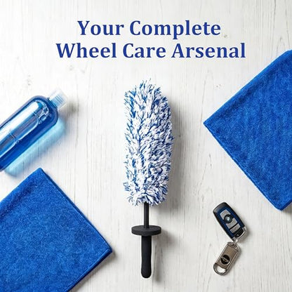 2026 Upgraded Long Handle Wheel Brush, Microfiber Non-Scratch Car Detailing Tool, Soft Bristle Deep Cleaning for Rims, Tires & Wheel Wells, Ergonomic Grip for Easy Wash (1 Pcs, Medium size)