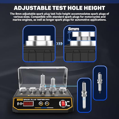 AUTOOL Spark Plug Tester Automotive Engine Ignition Coil Tester 200-9000rpm Adjustable Working Frequency, Five Holes Spark Plug Gap Tool with Protective Cover Adjustable Height - size: SPT360