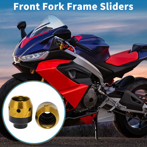 Motorcycle Front Fork Frame Sliders Falling Protection Wheel Crash Protector Scooter Moped Aluminum Alloy Gold Tone 2 Pcs - color: Gold Tone
