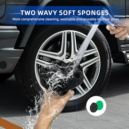 Tire Shine Applicator with 2 Detachable Foam Applicator Pads for Car Cleaning and Fine Polishing Reusable Tire Dressing Applicator for Car Truck SUV Motorcycle - style: Thin sponge