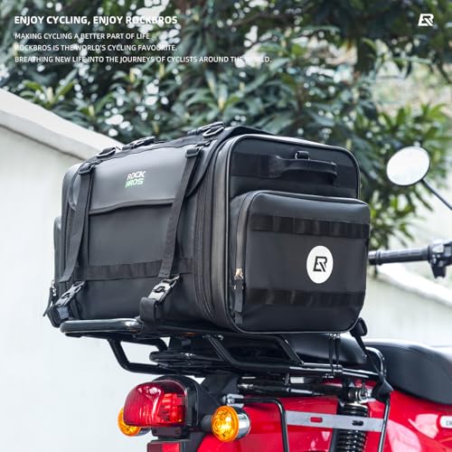 ROCKBROS Motorcycle Tail Bag 50L Expandable Travel Luggage Bag Motorcycle Rear Seat Saddle Bag, Motorbike Accessories Storage Bag with Waterproof Rain Cover Black