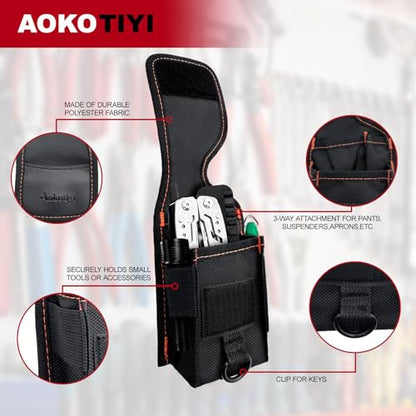 Multitool Holster Sheath with Belt Clip | Small Multi-Pocket EDC Tool Pouch, Compatible with Leatherman Wave+, Tactical Tool Organizer for Camping, Work, Men